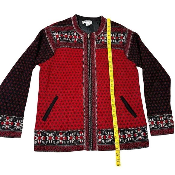 North Style Full Zip 100% Wool Cardigan Women’s Size Medium Fair Isle Nordic Red - Picture 3 of 8